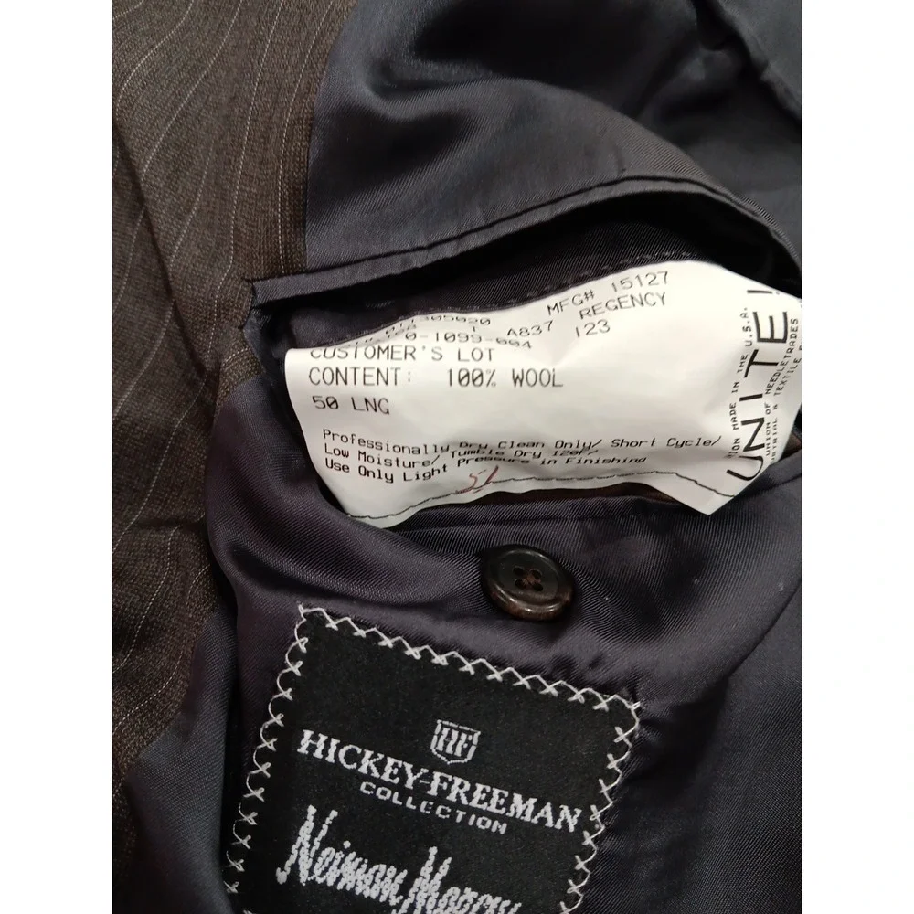 Loro Piana Hickey Freeman‎ Tasmania 120 Pinstripe Wool Blazer Brown 50L 2248